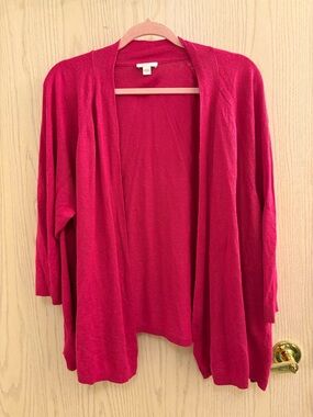 J. Jill linen 3/4 sleeve Open Front Cardigan Sweater - Bright Pink